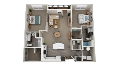 Floor plan for 2 beds, 2.5 baths, 1177 sqft